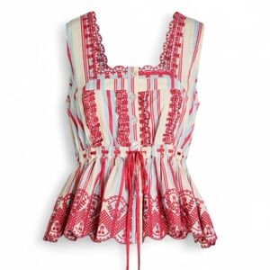 Damson Madder Red Blue Amaya Embroidered Stripe Peplum Top NWT US 14